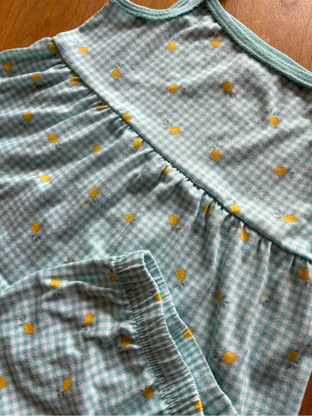 Carters Kids Aqua Gingham Pajama Set with Yellow Lemon Print - Picture 2 of 4
